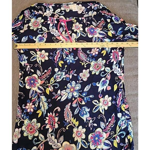 Anne Cole Tie Neck Bell Sleeve Shift Dress Navy Floral XS Tunic EUC - Picture 7 of 8